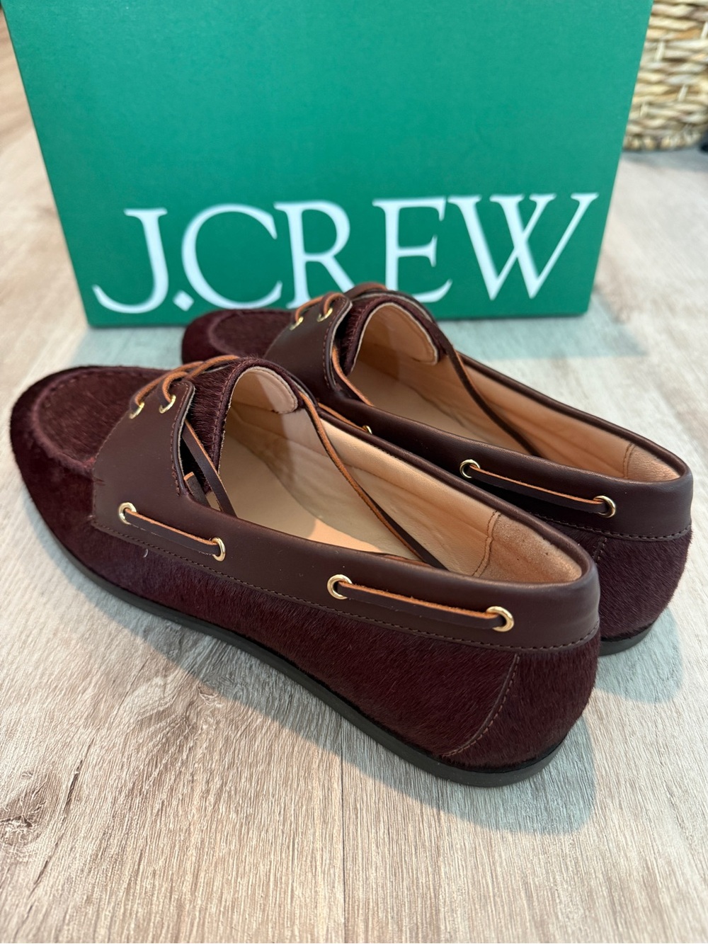 J. Crew HairCalf Classic Boat Shoe Brown Women’s Sz 9 NEW in box - Picture 3 of 7